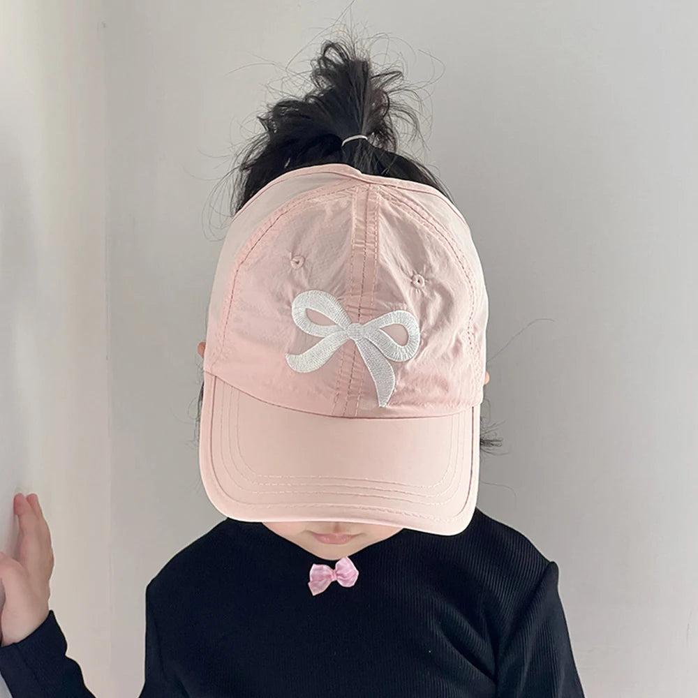 INS Summer Children Cute Bow Embroidery Fashion Simple Casual Girls Out Sunshade Sunblock Empty Top Pink Breathable Baseball Cap