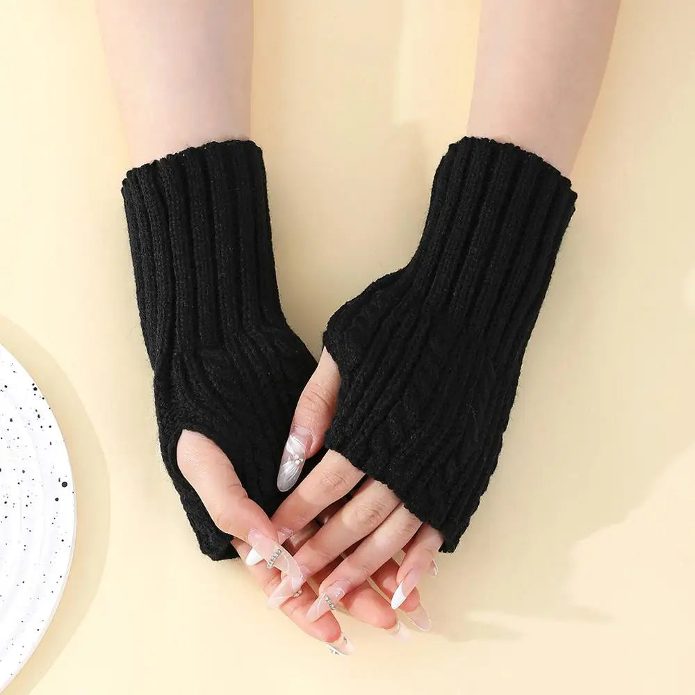 New Korean Spring Y2K Sweet Knitted Half-finger Gloves Short Sleeve Fingerless Gloves Harajuku Girls Punk Gothic Accessories