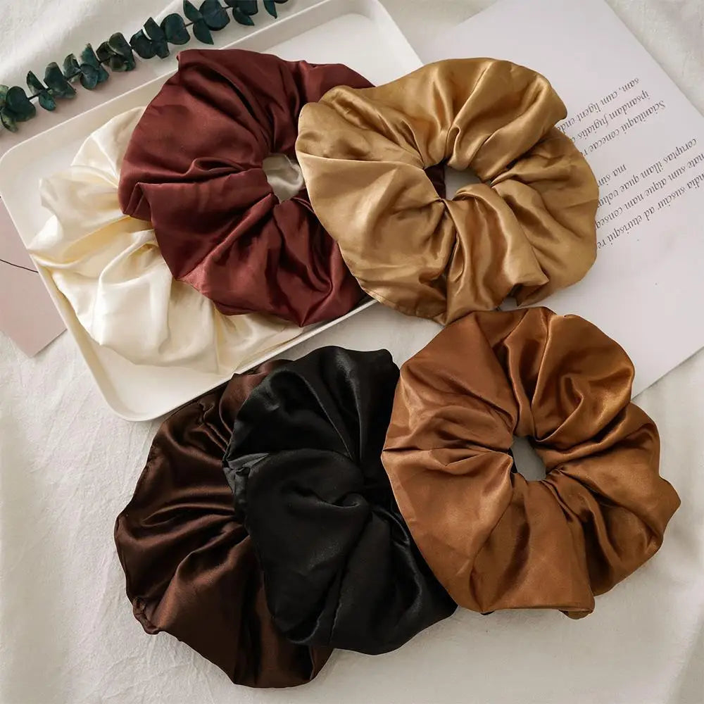 Retro Oversized Satin Silk Scrunchies For Women Korean Chiffon Elastic Hair Ties Ponytail Holder Headwear Chouchou Cheveux Femme