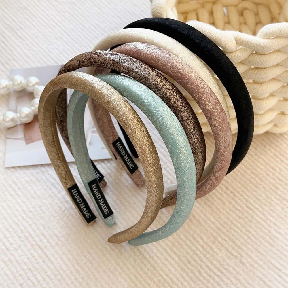 New Pure Color Shimmer Satin Sponge Headbands Fashion Hair Accessories Women Temperament Trend Thin Edge Hairband Hair Band Girl