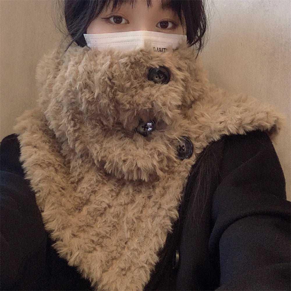 Korean Preppy Knitted Mohair Fake Collar Scarf Women Warm Turtleneck Neck Warmer Detachable Fashion Grey  Winter Windproof Scarf