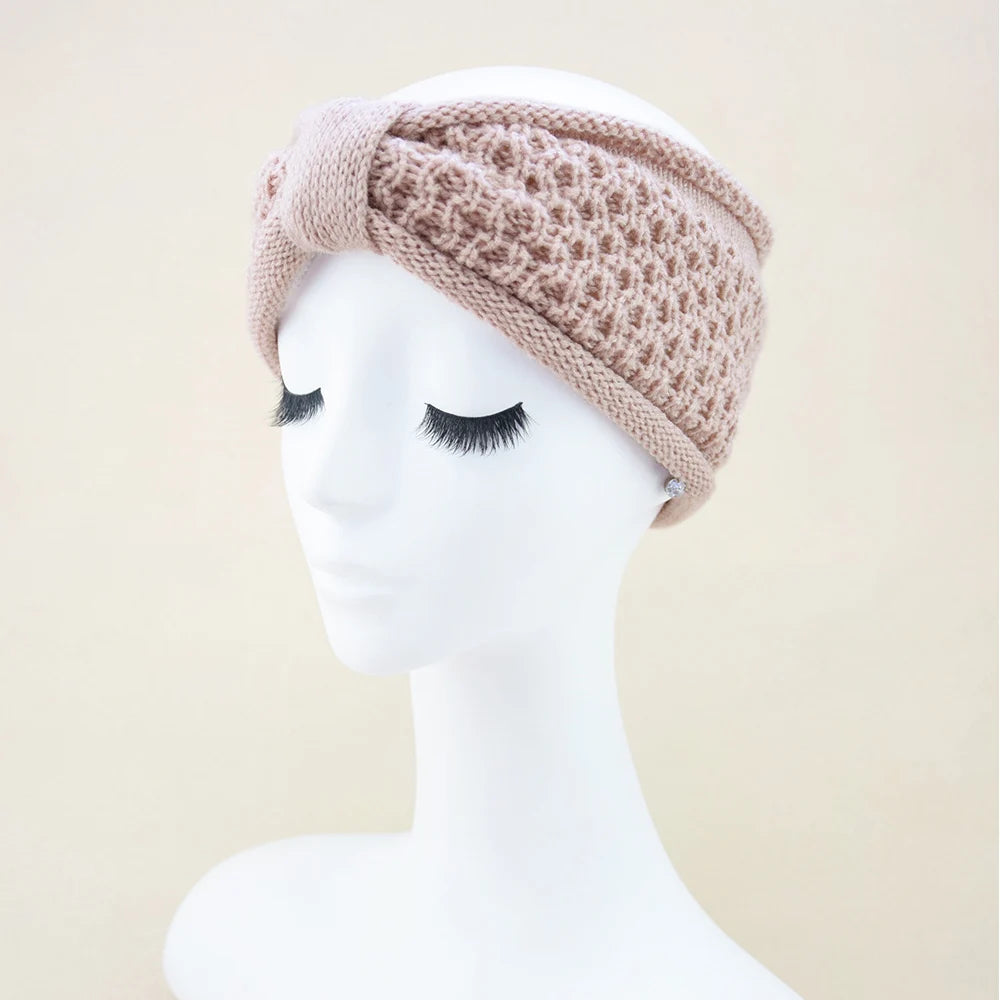 Solid Color Autumn Winter Thicken Knitting Woolen Wide Headband For Women Plush Lined Headwrap Turban Hairbands Warm Ear Warmers