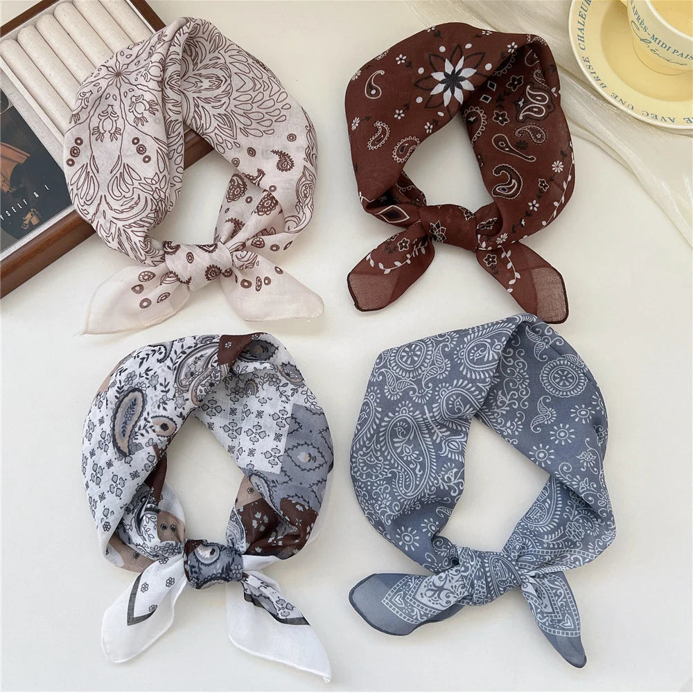 58cm Cotton Linen Square Cotton Paisley Dot Neck Scarf Fashion Floral Print Wrap Hairscarf Turban Kerchief Hijab DIY Bandanas