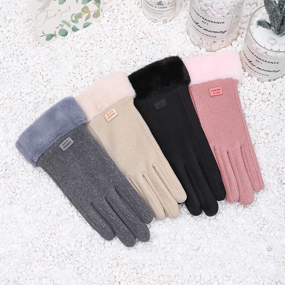 2024 New Fashion Gloves Autumn Winter Cute Warm Suede Mittens Full Finger Mittens Women Outdoor Thick Female Gloves Touch Screen