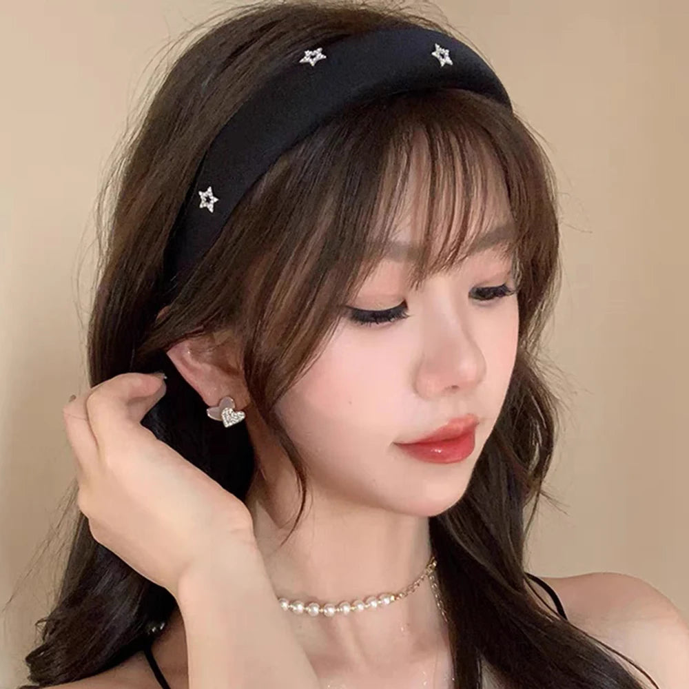 90s Y2K Korean Shiny Crystal Star Sponge Headbands Women Vintage Hair Hoop Hairband Hair Accessories High Cranial Crest Headwear