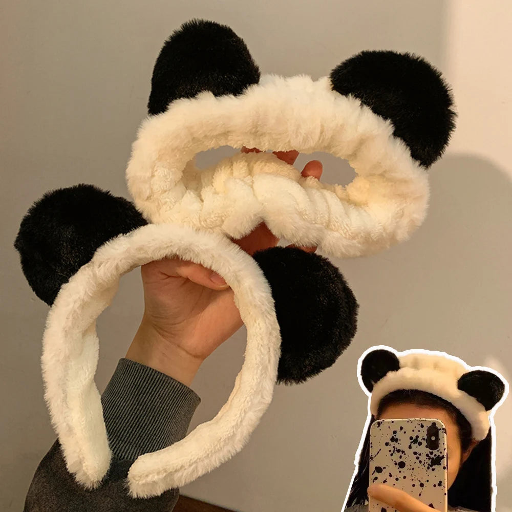 Cute Plush Panda Headband For Women Cartoon Ears Wide Hairbands Fashion Autumn Winter Plush Headband Hair Accessories Gifts