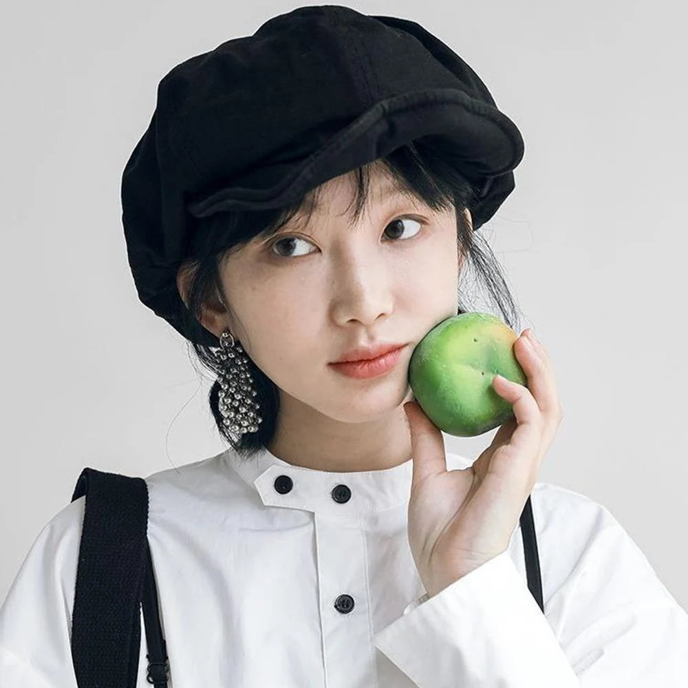 Vintage Harajuku Style Oversized Berets Caps For Women Spring Summer Fashion Versatile Korean Casual Short-brimmed Newsboy Hats