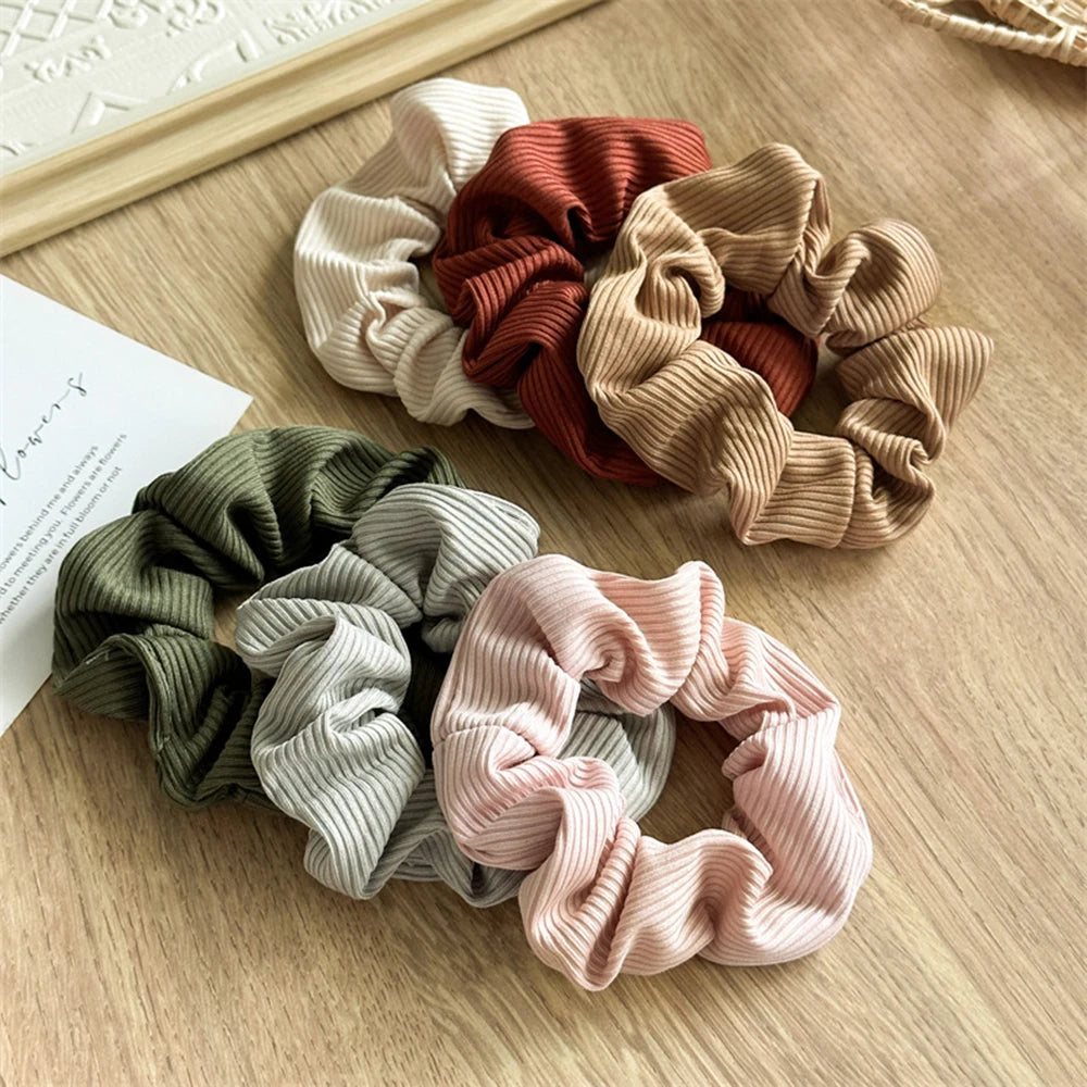 6pcs Autumn Winter Corduroy Solid Color Cord Scrunchies Scrunchies Elastic Hair Bands Fashion Ponytail Hair Tie Rope Headwear