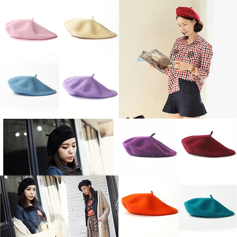 Fashion Woman Autumn And Winter Woolen Beret Cap beautiful and Comfort Candy color Elegant Princess Hat Lady Winter Cap